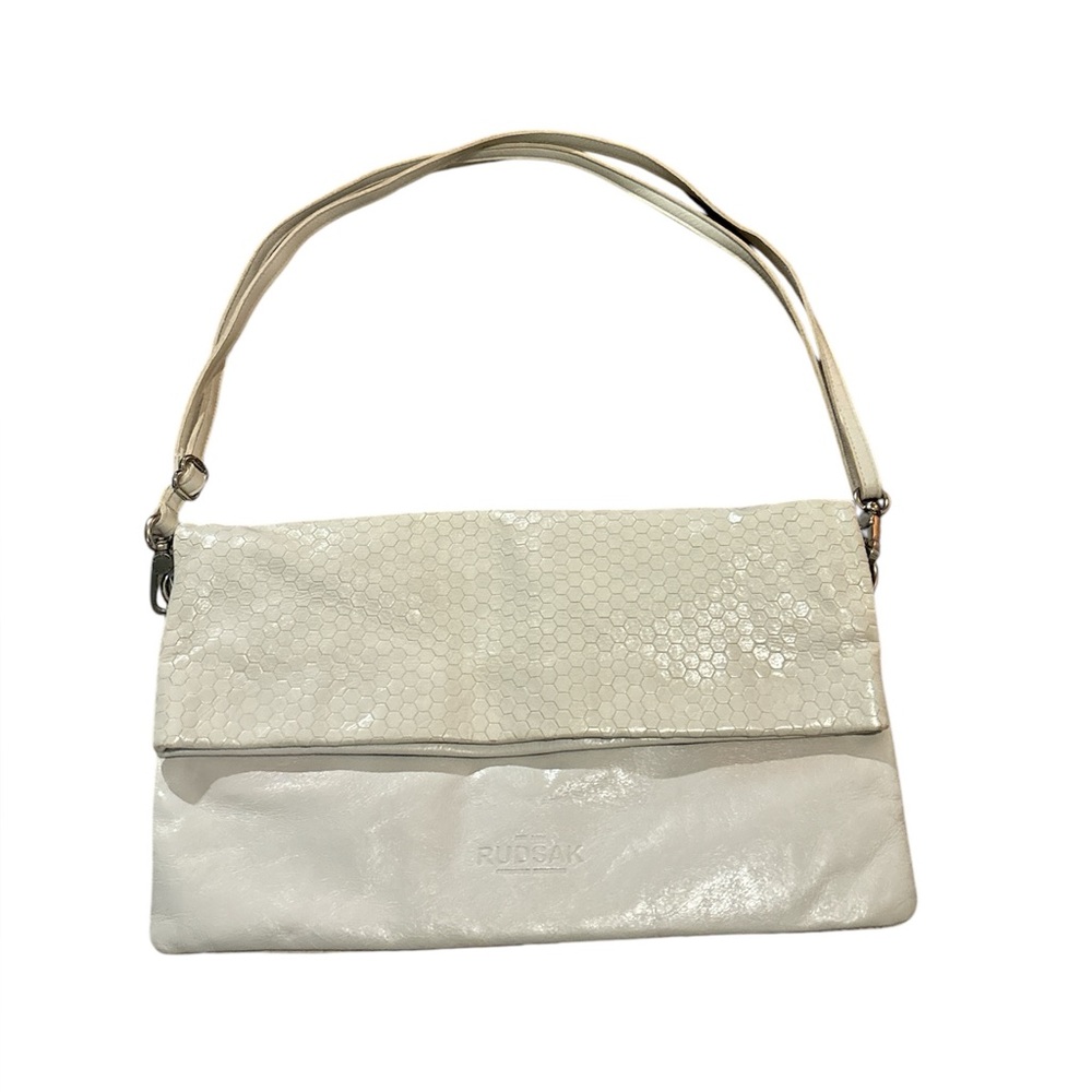 RUDSAK Off white leather fold style purse adjustable straps silver hardware